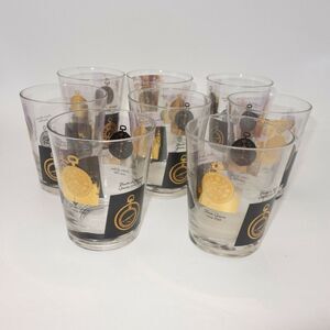 Vintage Set of 4 Old Fashion Whiskey Glass Black Gold Pocket Watch MCM